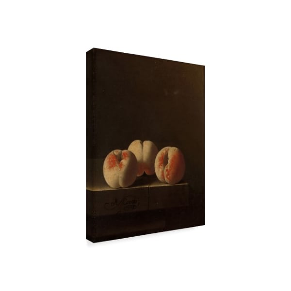 Adriaen Coorte 'Three Peaches On A Stone Plinth, 1705' Canvas Art,14x19